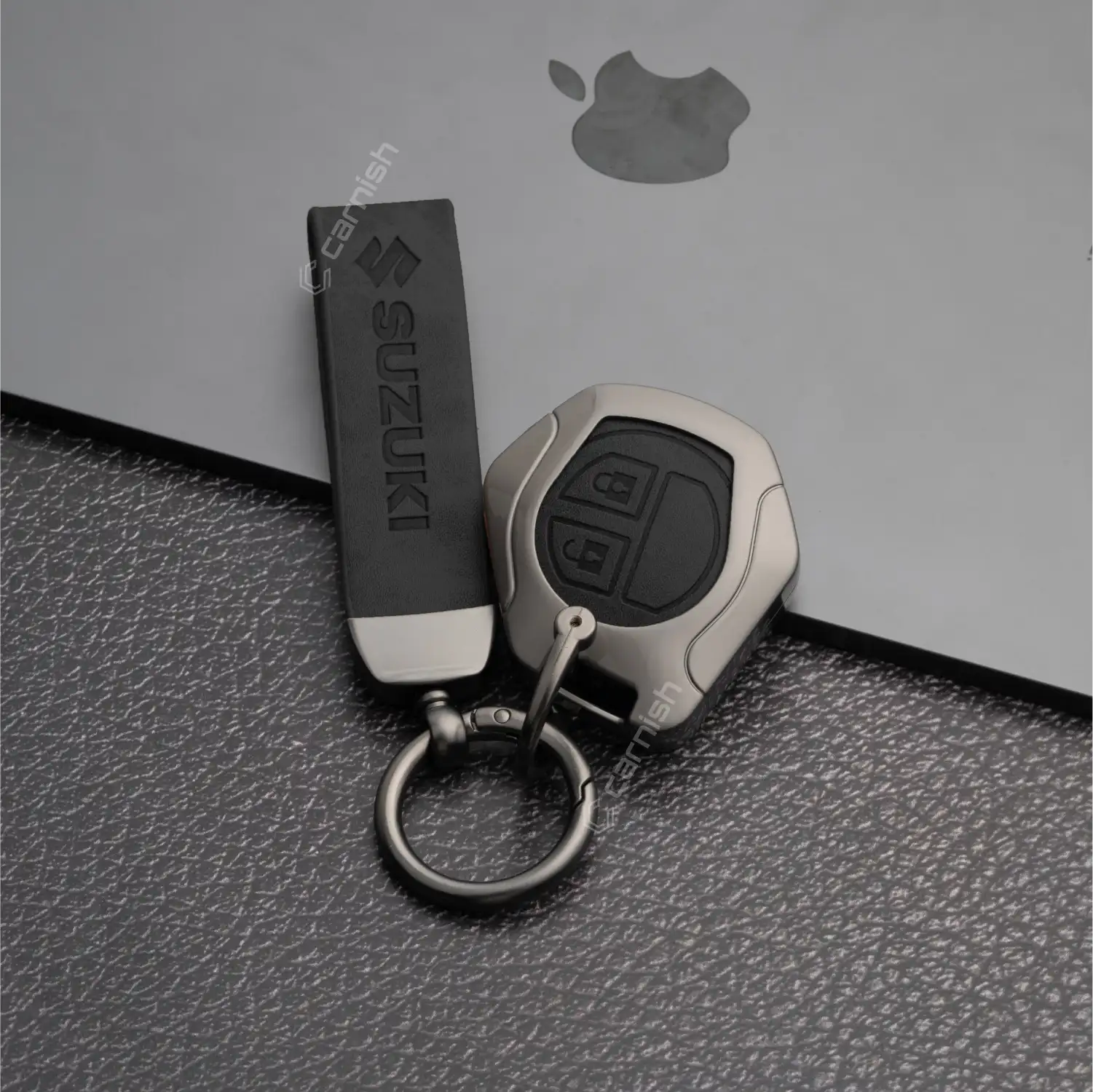 Metal Leather Black Key Cover for Maruti Suzuki: Swift, Dzire, WagonR, Brezza, Grand Vitara, Fronx, Jimny, XL6, Ignis, Ertiga, Baleno, Vitara Brezza, Celerio, Alto, Ciaz, S-Cross – 2 Button Remote Key