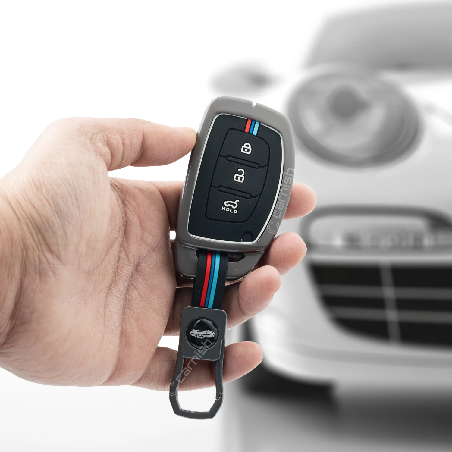 Metal Silicone Car Key Cover For Hyundai: i20, Creta, Venue, Tucson, Alcazar, Verna, Xcent, Aura, Elantra 3 button smart key