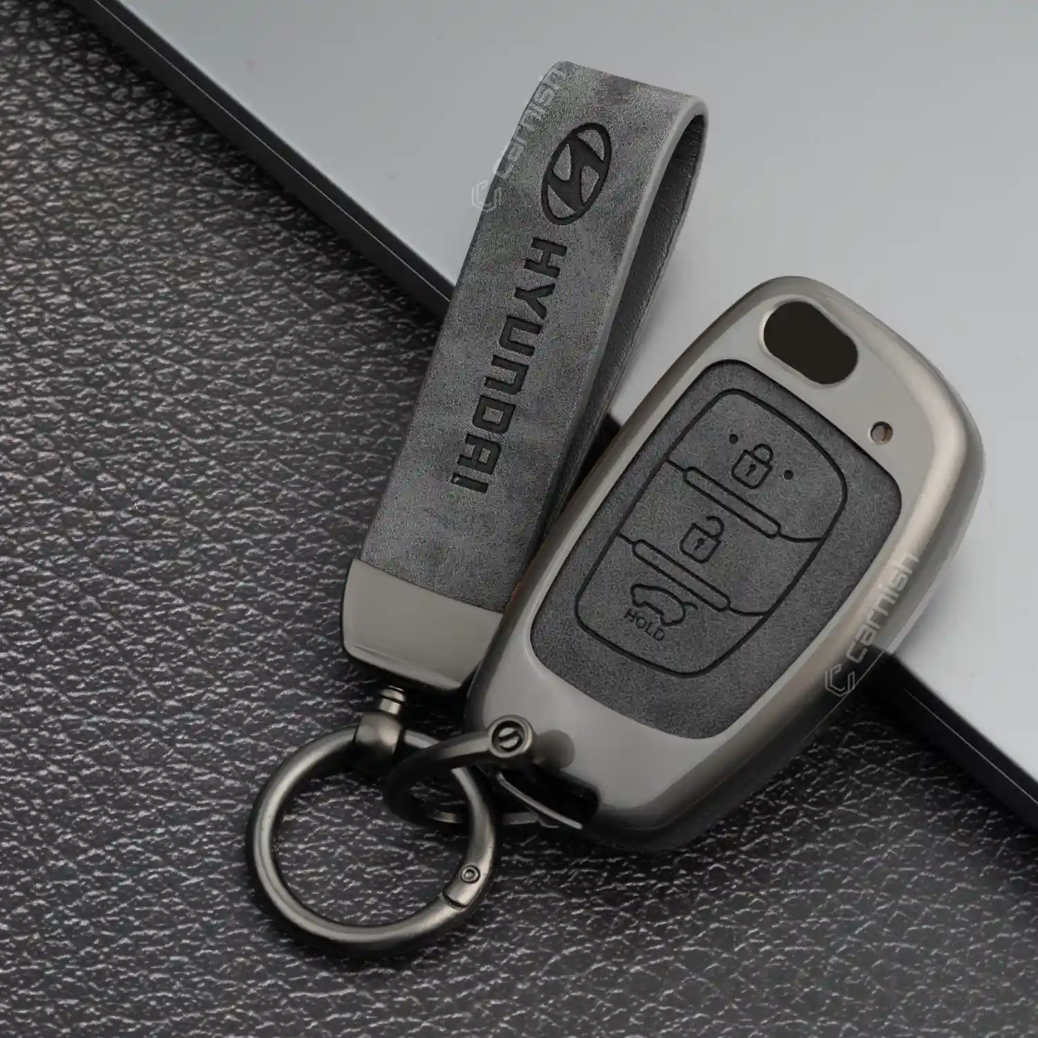 Metal Leather Grey Key Cover For Hyundai