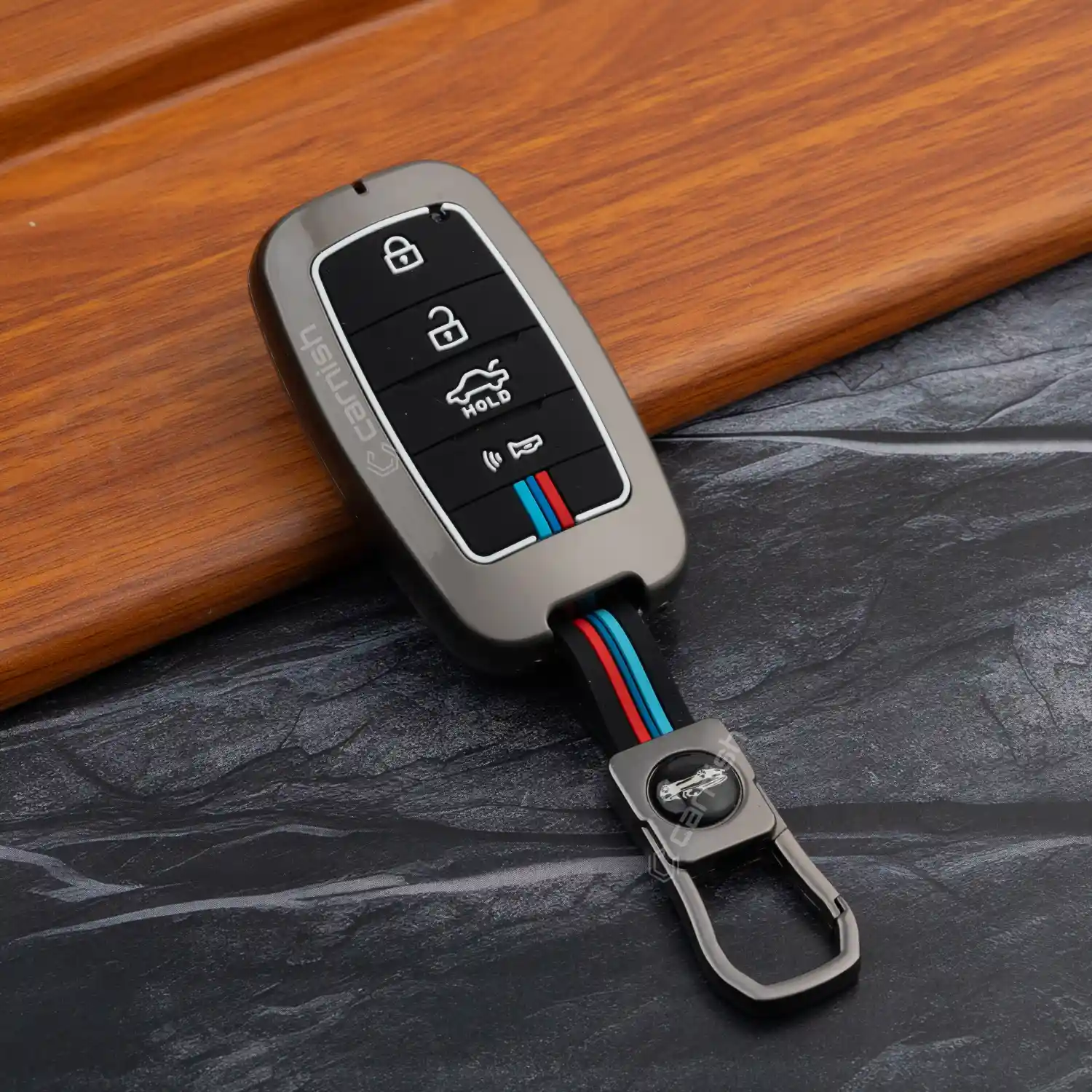 Metal Silicone Car Key Cover For Kia: Seltos, Sonet, Carens, Carnival 4 Button Smart Key