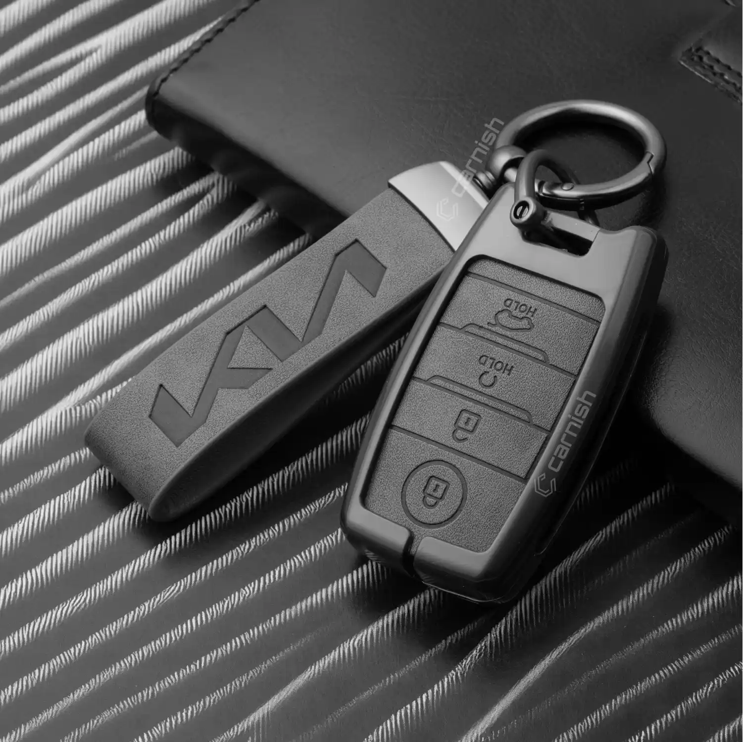 Metal Leather Grey Key Cover for kia Seltos Sonet Carens Seltos x line 4 button smart key