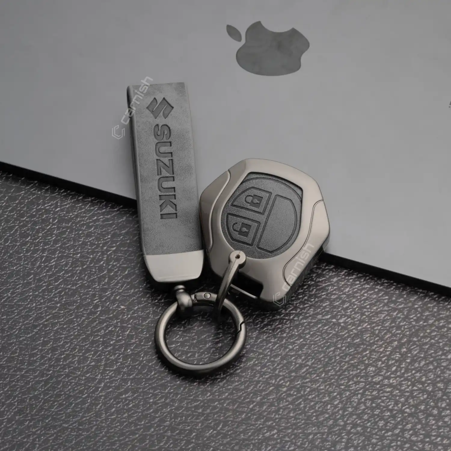 Metal Leather Grey Key Cover for Maruti Suzuki: Swift, Dzire, WagonR, Brezza, Grand Vitara, Fronx, Jimny, XL6, Ignis, Ertiga, Baleno, Vitara Brezza, Celerio, Alto, Ciaz, S-Cross 2 Button Remote Key - SUZ1 MTL GREY 05