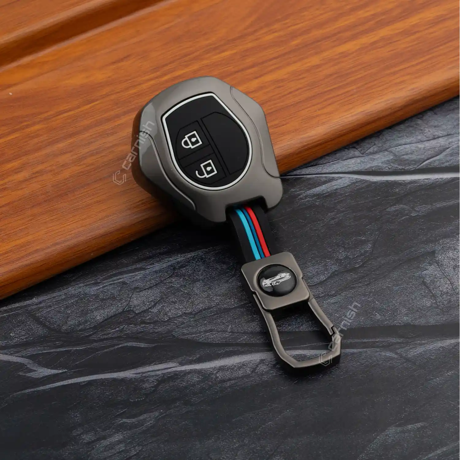 Metal Silicone Key Cover for Maruti Suzuki: Swift, Dzire, WagonR, Brezza, Grand Vitara, Fronx, Jimny, XL6, Ignis, Ertiga, Baleno, Vitara Brezza, Celerio, Alto, Ciaz, S-Cross – 2 Button Remote Key - SUZ1 MTS Black 04