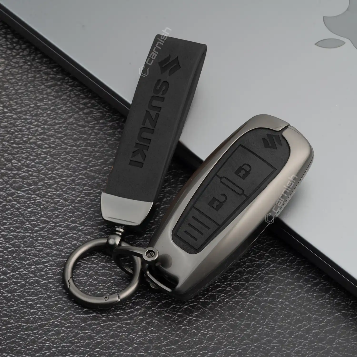 Metal Leather Black Key Cover for Maruti Suzuki: Baleno, Ciaz, Ignis, S-Cross, Grand Vitara, Brezza 3 Button Smart Key