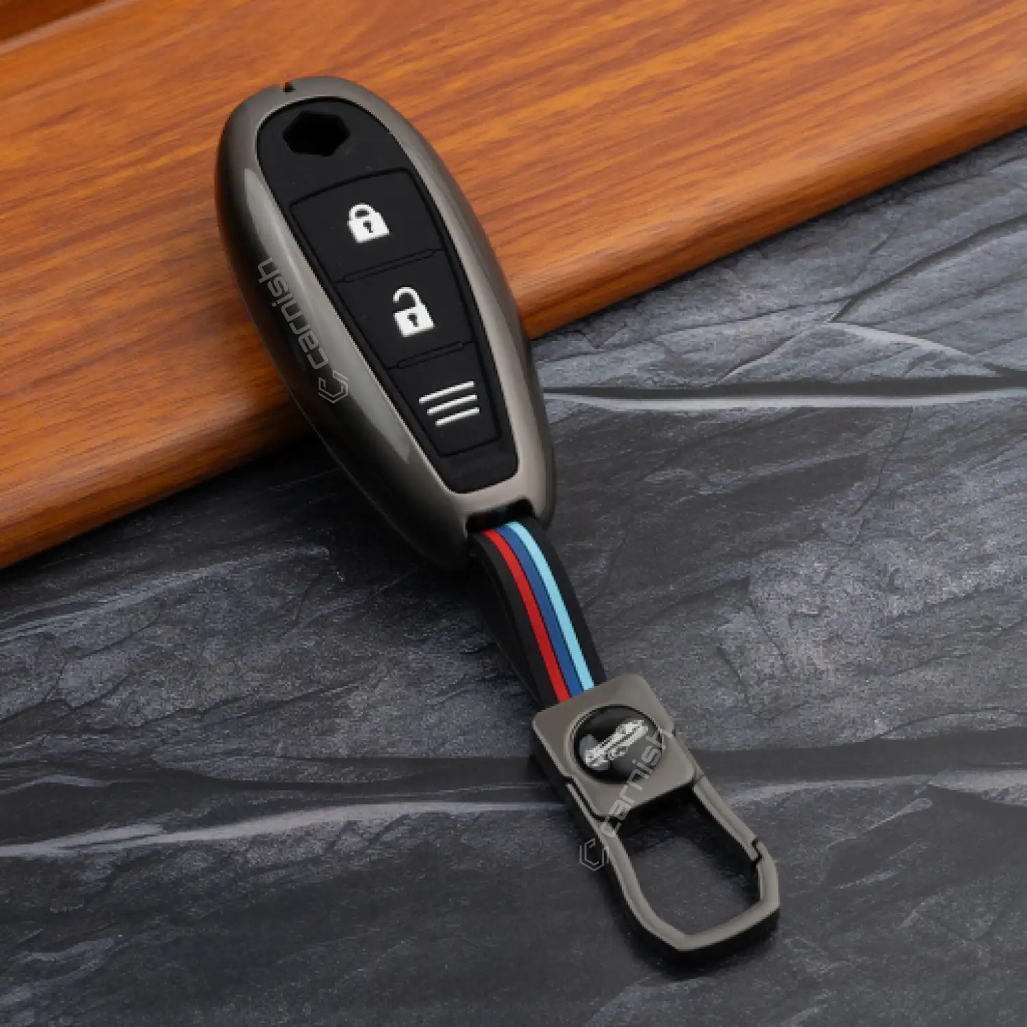 Metal Silicone Car Key Cover for Maruti Suzuki: Baleno, Ciaz, Ignis, S-Cross, Grand Vitara, Brezza 3 Button Smart Key  - SUZ2 MTS Black 04