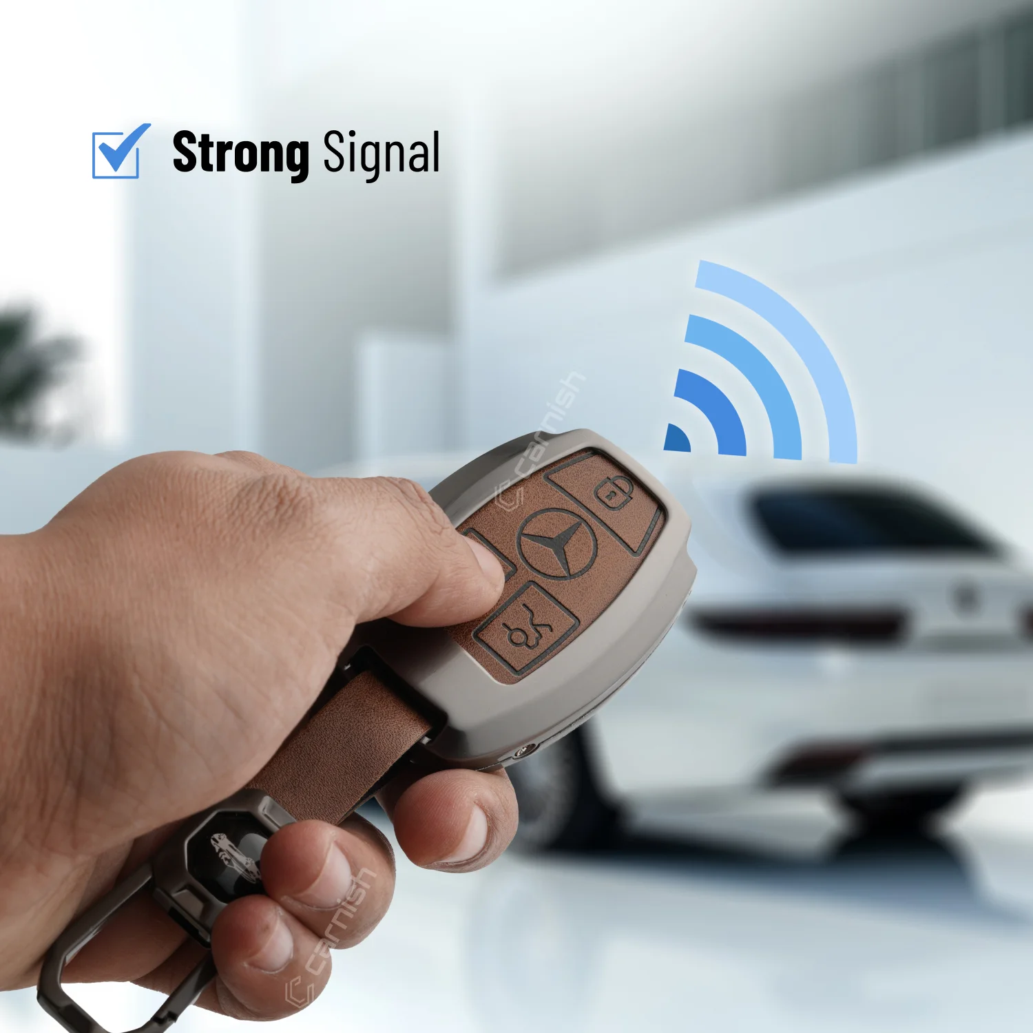 Metal Leather Brown Key Cover for Mercedes-Benz C E M S CLS CLK GLK GLC G Class 3 Button Smart key