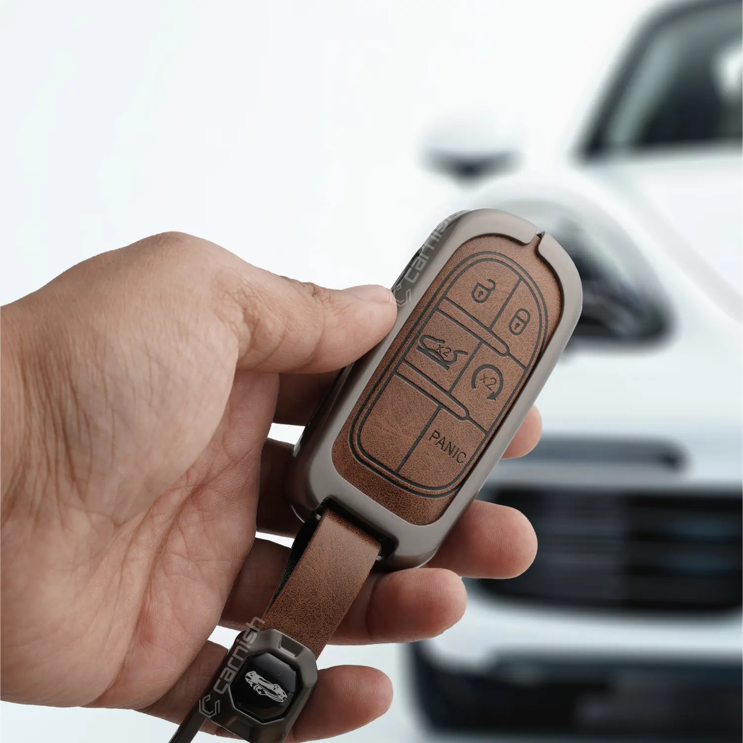 Metal Leather Brown Car Key Cover For Jeep Compass Smart Key - JEEP1 MTLSK BROWN 03