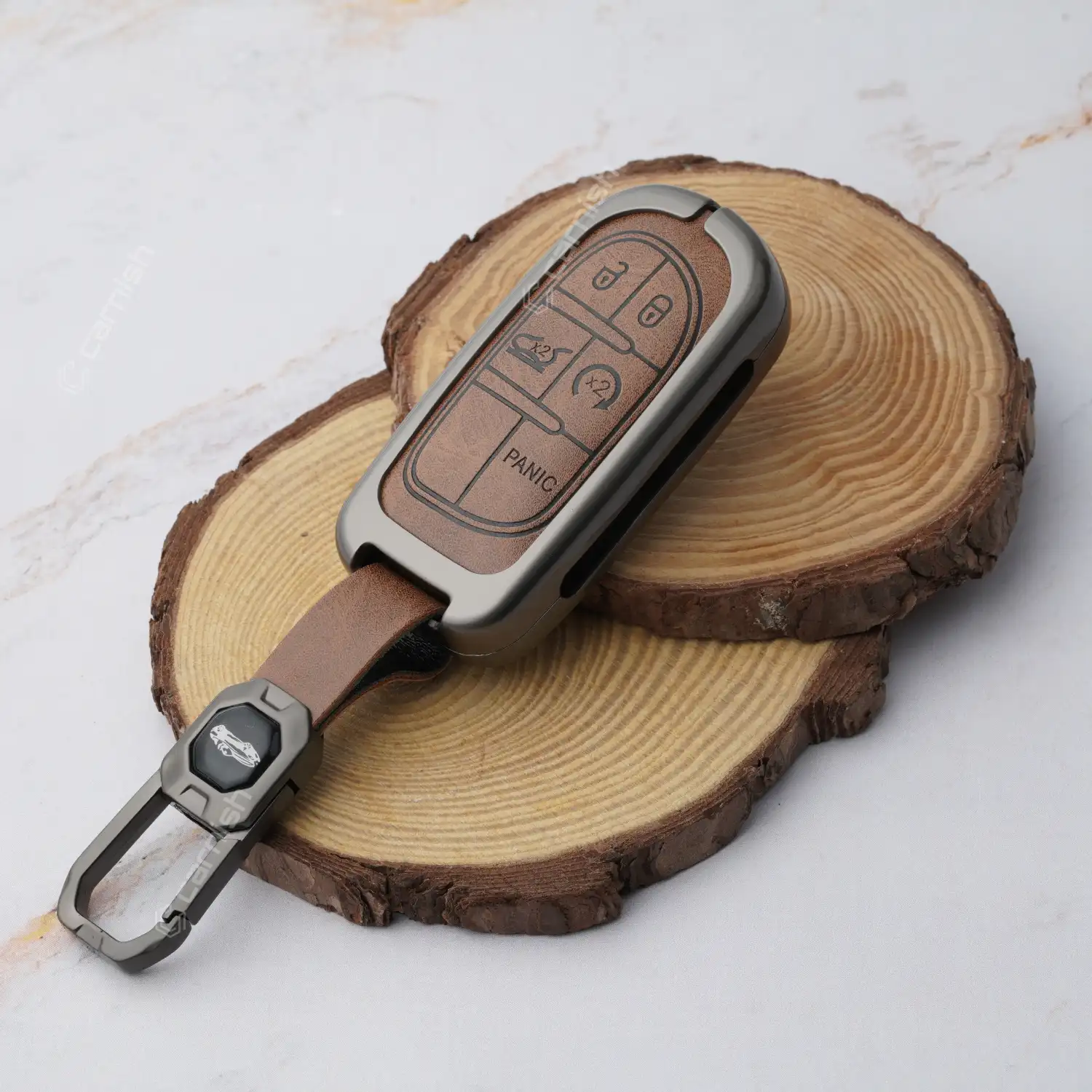 Metal Leather Brown Car Key Cover For Jeep Compass Smart Key - JEEP1 MTLSK BROWN 05
