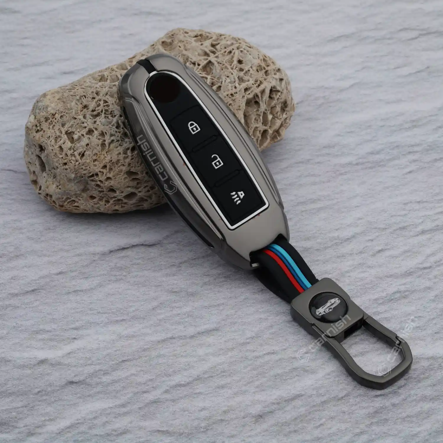 Metal Silicone Car Key Cover For Nissan Magnite, Micra, Sunny, Teana 3 button smart key