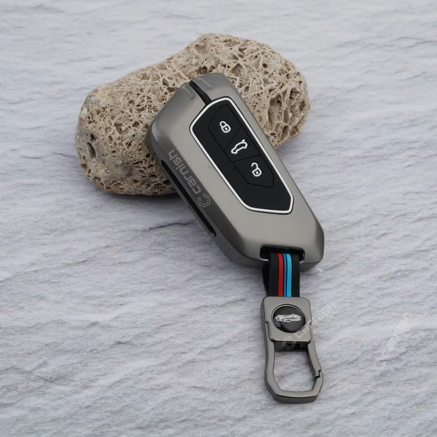 Metal Silicone Car Key Cover For Skoda Octavia 2021 onwards And Volkswagen Virtus 3 Button Smart Key
