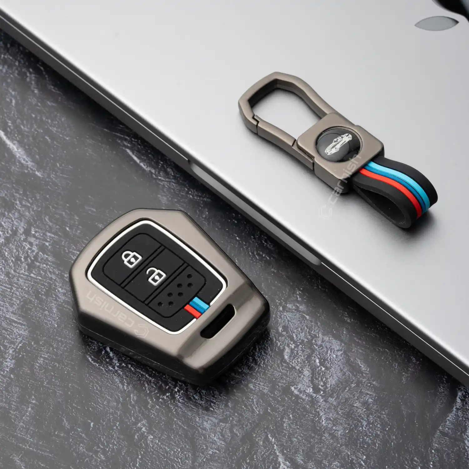 Metal Silicone Car Key Cover For Honda V-TEC City, Jazz, WR-V, Amaze 2014 Onwards Models 2 Button Key Remote