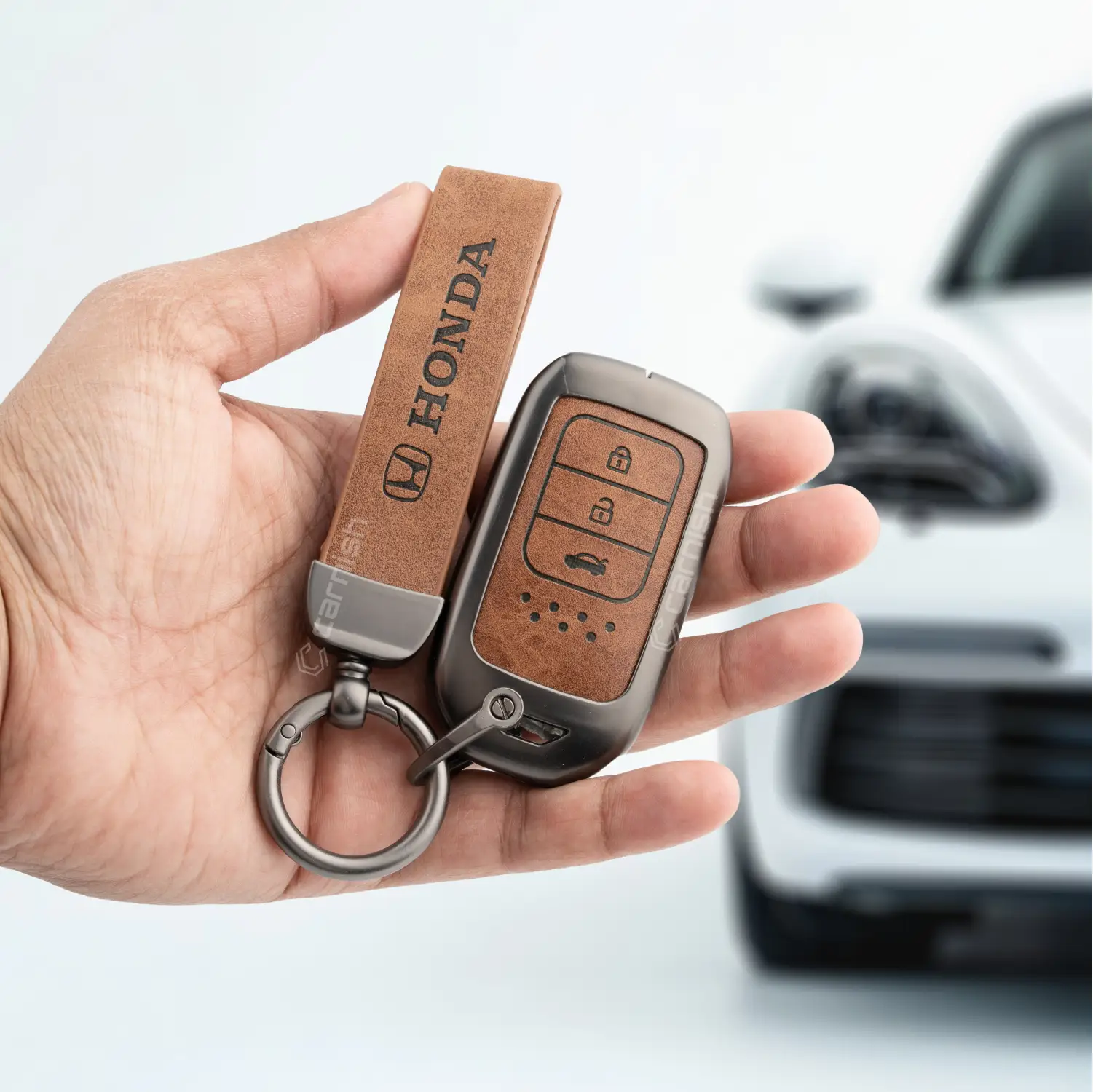 KUNIO Custodia In Pelle Per Chiave Auto Honda (CR-V, Civic, Jazz, HR-V, Accord, Odyssey) - Portachiavi Protettivo Fatto A Mano - Marrone