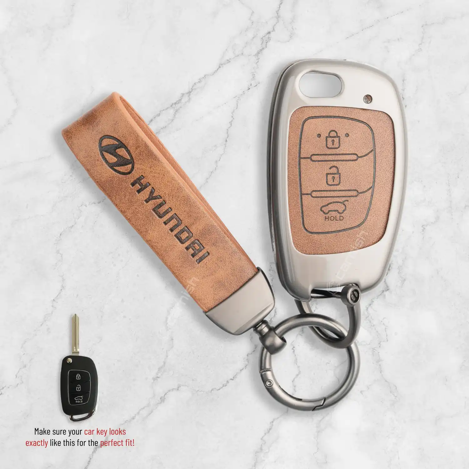 HY8-MTL-BROWN_1_1 Metal Leather car key cover for Hyundai
