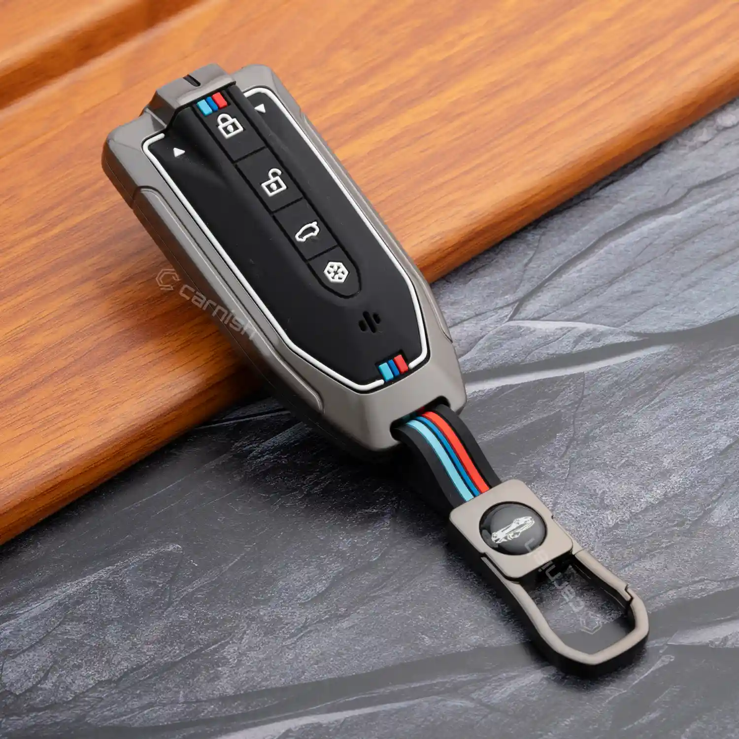 MAH2-MTS-BLACK_04 Metal Silicone Car Key Cover Mahindra BE 6, XEV 9e 6 Button Smart Key.