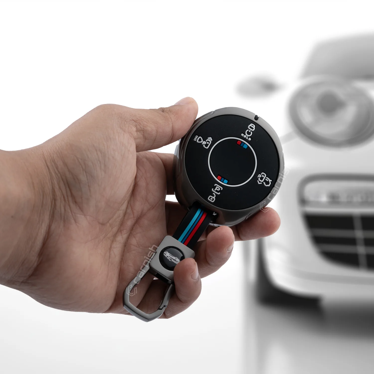 Metal Silicone Car Key Cover For TATA Harrier EV 4 button Smart Key.