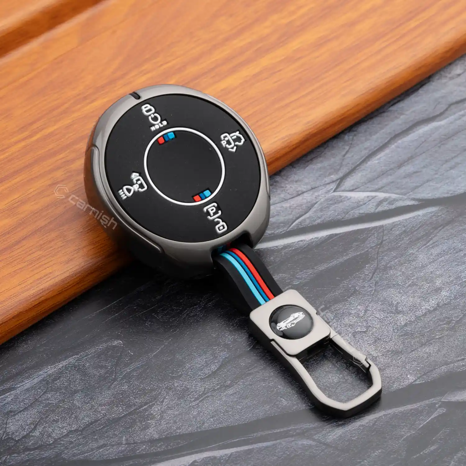 Metal Silicone Car Key Cover For TATA Harrier EV 4 button Smart Key.