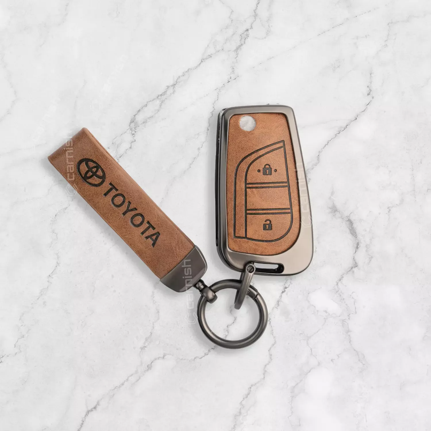 Metal Leather brown key cover for Toyota