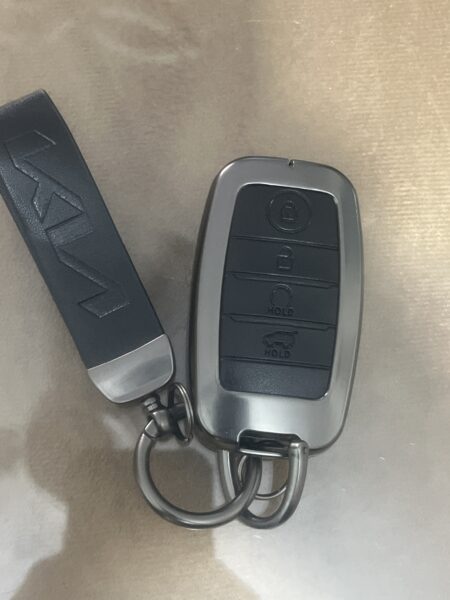 Metal Leather Black Key Cover for kia Seltos Sonet Carens Seltos x line 4 button smart key