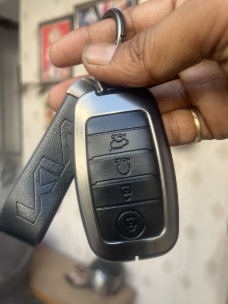 Metal Leather Black Key Cover for kia Seltos Sonet Carens Seltos x line 4 button smart key