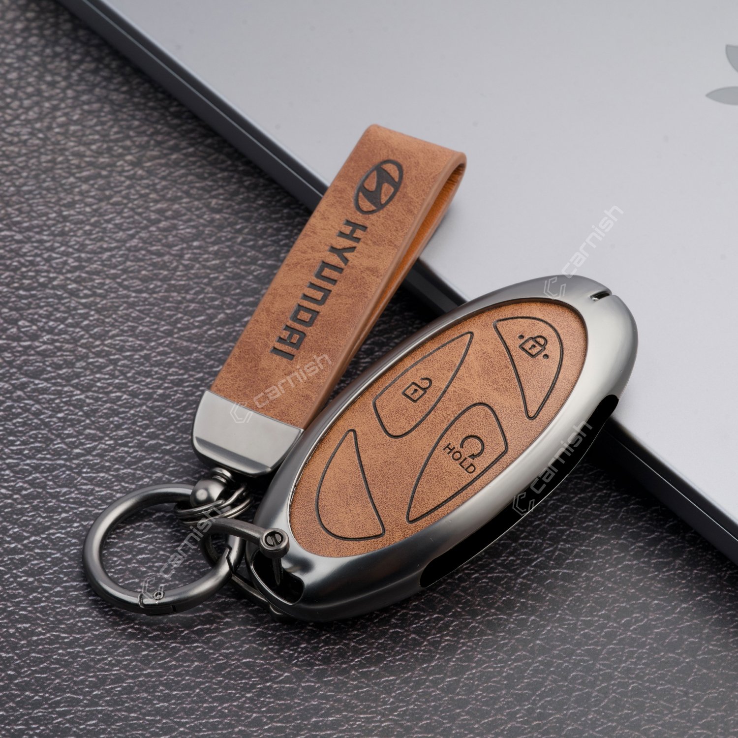 HY21-MTL-BROWN-05 Metal leather key cover for hyundai