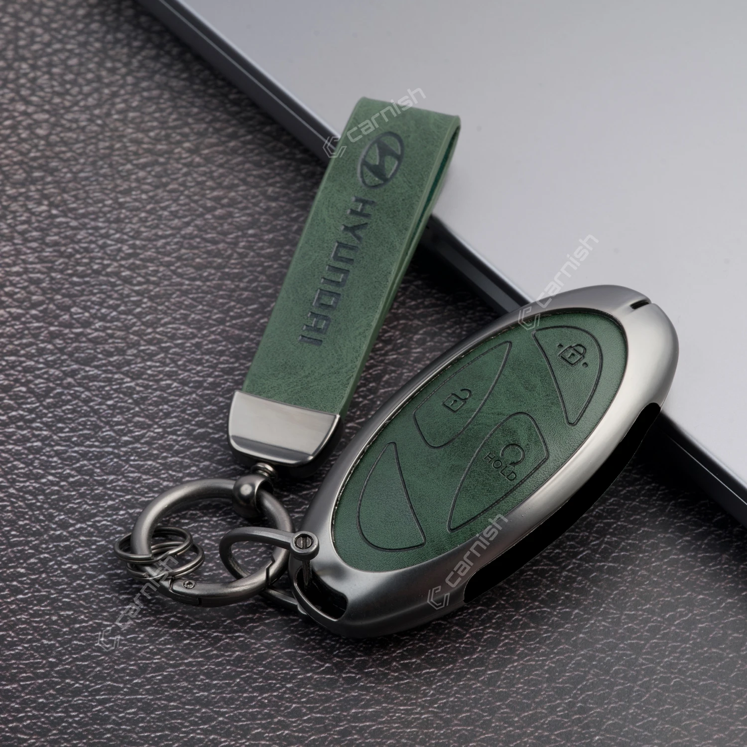 HY21-MTL-GREEN-05 Metal leather car key cover for hyundai